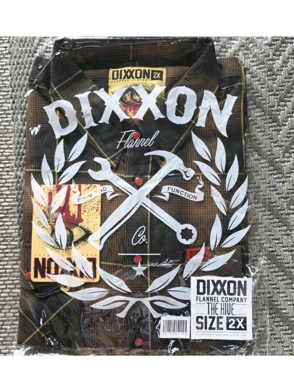 Dixxon Flannel The Hive Mens Size 2X Brown Plaid Snap Front Candyman Horror New